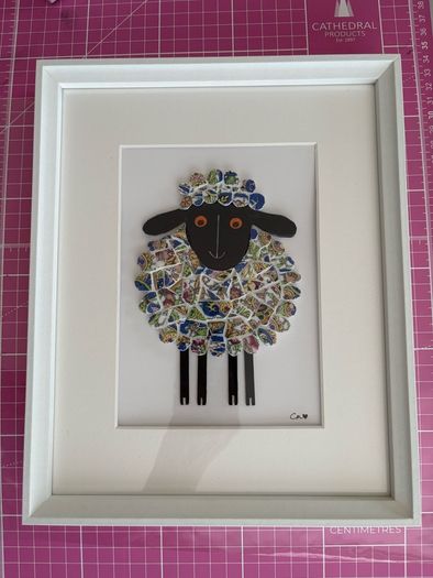 Handcrafted framed Sheep mixed media Mosaic