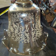 Old Glass Lamp Shade made of light Amber Glass with a Ruffled Edge