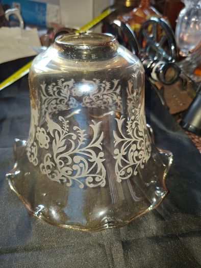 Old Glass Lamp Shade made of light Amber Glass with a Ruffled Edge