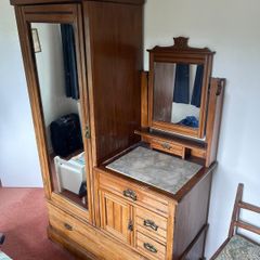Beautiful Antique Edwardian Combination Wardrobe & Marble-Top Vanity Unit
