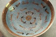 Antique Enamel Cloisonne Brass Footed Bowl - Asian Motif -  Art Nouveau Decor.