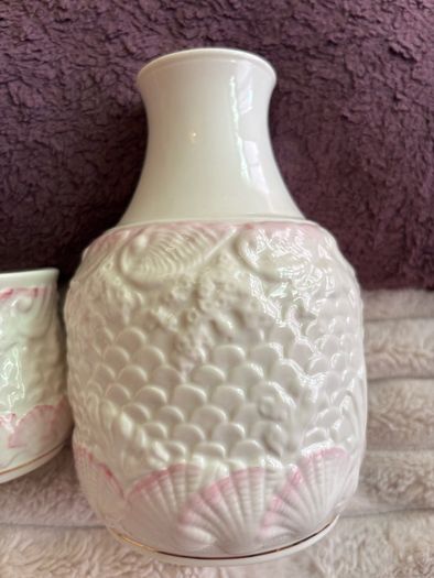 Vintage Belleek Ireland Porcelain Bedside Carafe & Tumbler Nite Set - Pristine!