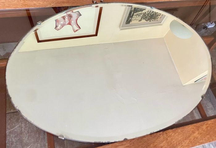 Pretty Early 20th Century Frameless Oval Bevelled Mirror with Original Chain