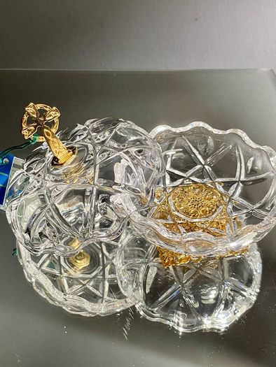 Vintage Killarney Crystal Glass Trinket Dish 24% Lead Crystal 24 Ct Gold Finishing