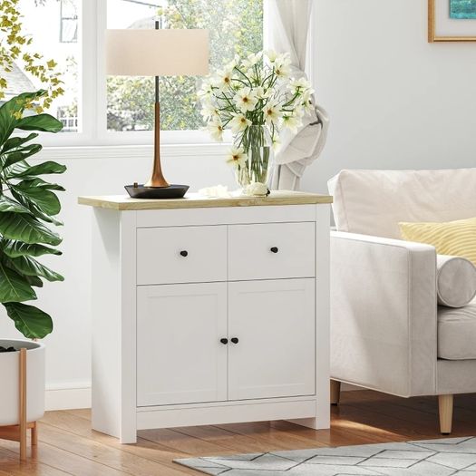 Sideboard with ample storage, Sideboard with Soft-Close doors, 2 Drawers, Adjustable Shelf, White