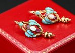 Antique Opal & Ruby Earrings - 18ct circa 1860