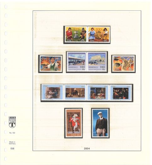 Collection: Ireland 2003-4 Ireland Stamp collection on Linder pages in Lindner album Mint Never Hinged (MNH). Adverts shows 14 images of contents