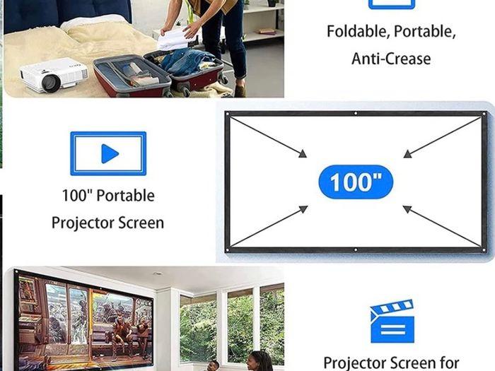 Projector with Projection Screen 1080P Full HD Supported, Upgraded 6500 Lux Video Projector Compatible with TV Stick PS4 HDMI USB AV (FREE POSTAGE