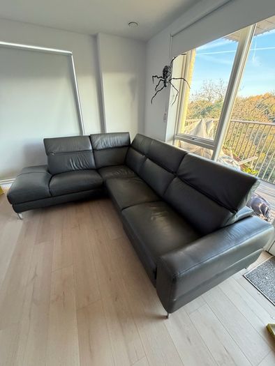 Grey Leather RHF Corner Chaise with Electric Recliner - Vancouver from EZ living (NO Delivery!)