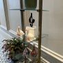 Vintage Mid-Century 4-Tier Brass & Glass Etagere Shelf Unit with Wooden Handle Accent Image 4