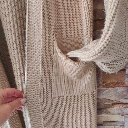 Beige Drop Shoulder Open Front Long Cardigan size 10-14
