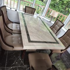Solid Marble Dining Table with 6 Dining Chairs