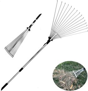 Garden Leaf Rake,Grass Rake for Lawn,Adjustable Lawn Grass Rake for Grass Cleaning Fallen Leaves Weeds,34 to 63-Inch Adjustable Gardening Tools (160cm)