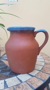 Vintage Terracotta Pottery Blue Glazed Rimmed Devon Jug