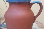 Vintage Terracotta Pottery Blue Glazed Rimmed Devon Jug