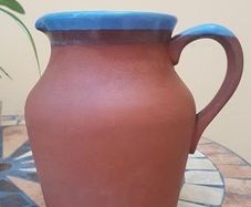 Vintage Terracotta Pottery Blue Glazed Rimmed Devon Jug
