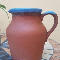 Vintage Terracotta Pottery Blue Glazed Rimmed Devon Jug