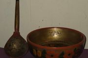 Hand Painted USSR Wooden Bowl and Spoon