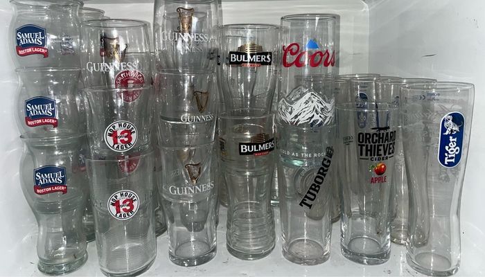 Samuel Adams Boston Lager Beer Pint Glass bulmers Tiger beer Official Pint Glass guinness hop house 13 Heineken Carlsberg coors smithwicks orchard thieves Rockshore cider Galway hooker tuborg corona