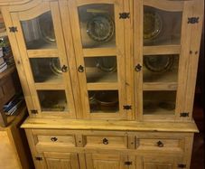 Glass Front Pine Dresser In VG Condition Height 202cm Width 153cm Depth 48cm
