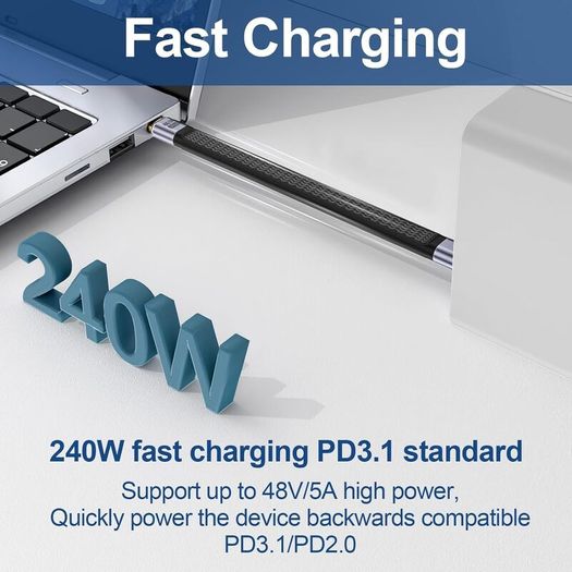 240W USB-C Short Cable, 40Gbps Data Transfer Cable, USB Type C to USB C Short Cable with 8K Display, OTG Function, Flexible Flat Design for iPad, MacBook, iPhone 15/16, Steam Deck, Galaxy - New