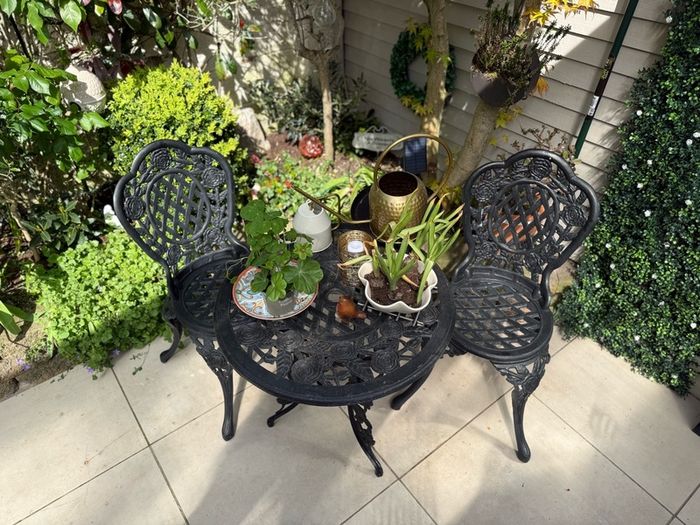 Vintage Cast Iron Garden Bistro Set - Table & 2 Chairs