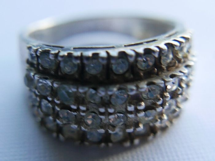 Vintage Sterling Silver 925 Lab Created Ice White Cubic Zirconia Cluster Ring size P - 4,95g