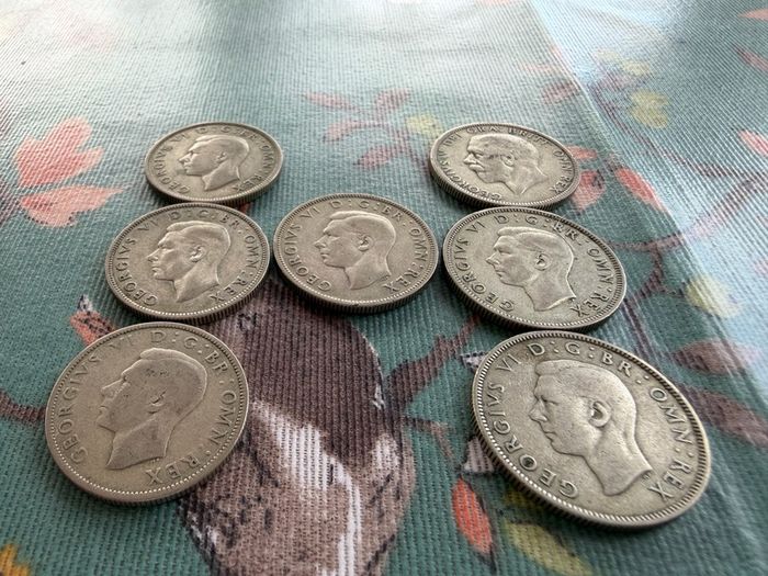 7 50% Two Shilling Coins GB