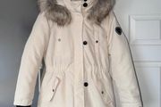 ONLY Cream Faux Fur Hooded Winter Parka Coat Size L