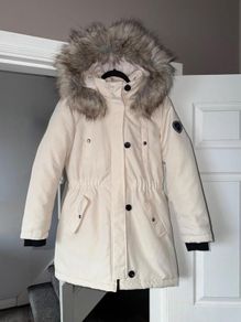 ONLY Cream Faux Fur Hooded Winter Parka Coat Size L