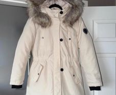 ONLY Cream Faux Fur Hooded Winter Parka Coat Size L