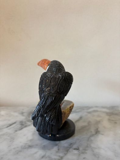 Hand-Carved Gemstone Toucan on Agate Geode Base