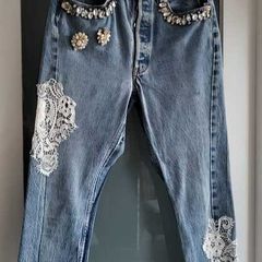 LEVI'S customised with lace and jewels Sz 10 UK