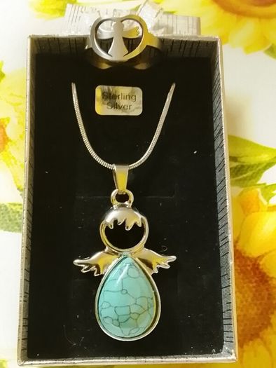 Silver Angel Turquoise stone Angel Pendant+ (Free ring)