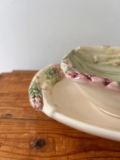 French Vintage Ceramic Majolica Asparagus Serving Set