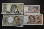 France: 4 Notes: 500f+200f+100f+20f (1977-1993) Super Condition!