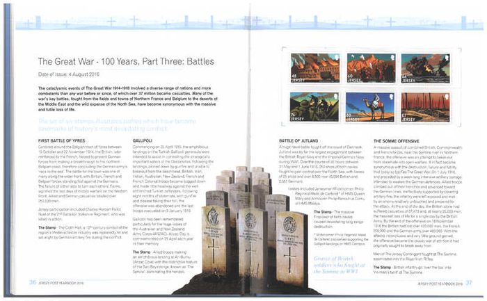 2016 Jersey Stamp Year Book (hardback) issued by Jersey Post with 28 images of contents