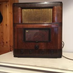 Marconi Radio, 1936 model, ideal for a production of Dancing at Lughnasa or as a display item, not working but lights up to show tuning dial. Beautiful piece ,