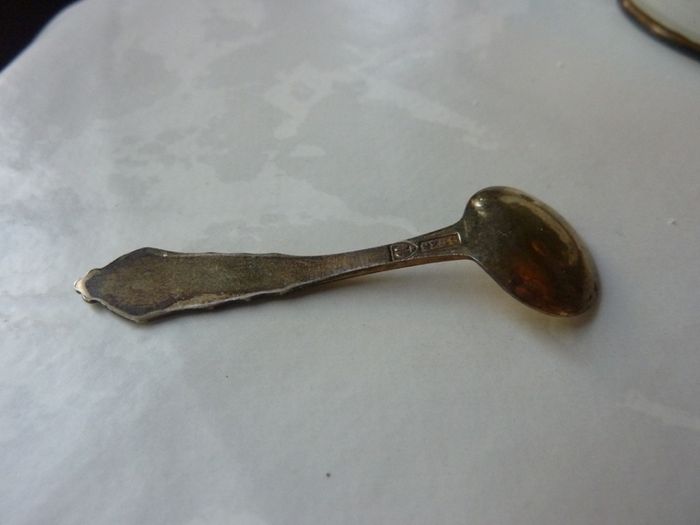 Theodor Olsens Eftf Norway Sterling Enamel Viking Ship Salt Cellar with NM Thune Enamelled Silver Spoon