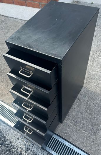 Vintage metal cabinet with drawers