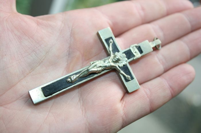 Antique France Ebony Crucifix Pectoral Cross Pendant