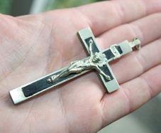 Antique France Ebony Crucifix Pectoral Cross Pendant