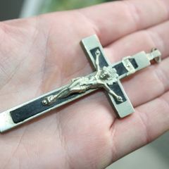 Antique France Ebony Crucifix Pectoral Cross Pendant