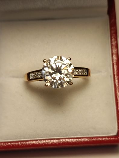 3 carat Moissanite Solitaire Ring in 18kt Vermeil Hard Gold Plated Sterling Silver (Bargain)