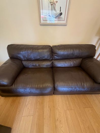 Leather sofa x 2 & footstool