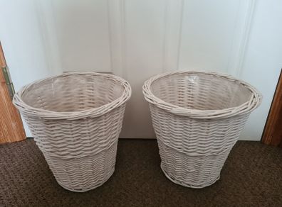 White Wicker Waste Paper Bins X 2