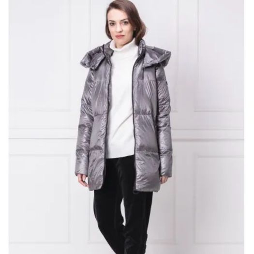 DKNY Sport Metallic Silver Longline Down Puffer Jacket Coat