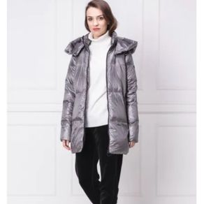 DKNY Sport Metallic Silver Longline Down Puffer Jacket Coat