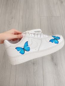 Nike Air Force 1 Custom Blue Butterfly Trainers | EU 38 UK 4.5