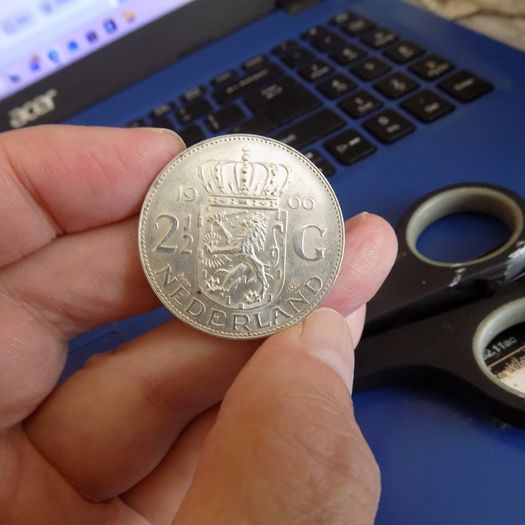 Netherlands 1966, 2/1/2 Gulden Silver coin.72% Silver.